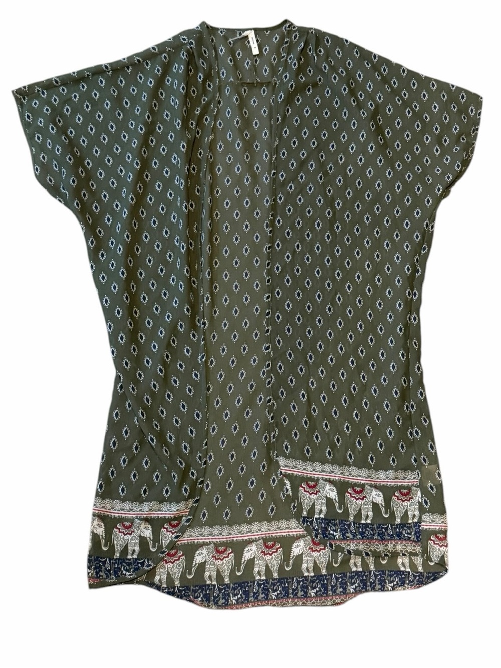 Women's Live 4 Truth Olive Elephant Print Kimono Size M